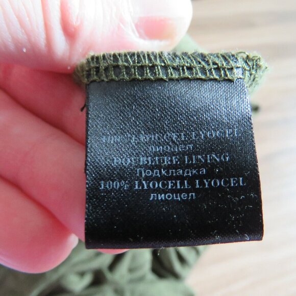 BARBARA BUI 100% Lyocell Draped Ruched Stretch Dress in Khaki Green - Size L - Picture 12 of 13